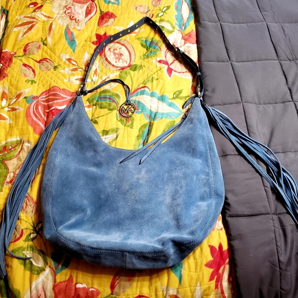 MICHAEL KORS HOBO BAG BLUE SUEDE FRINGE - Picture 2 of 5